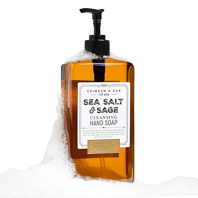 Body Prescriptions Crimson & Oak Men's Deep Cleansing Hand Soap with Pump Dispenser, 17 Fl Oz (Pack of 1), Sea Salt & Sage