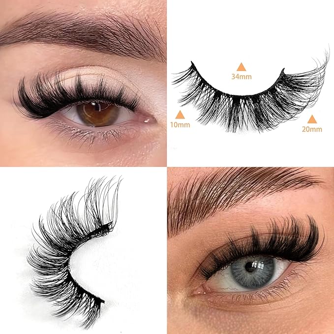 Cat Eye Lash Manga False Eyelashes Strip Lashes Wispy Fake Eyelash Volume Thick 18mm Long Mink Fluffy Fox Eyelashes Natural Look Spikes Anime Lashes 12 Pairs Pack