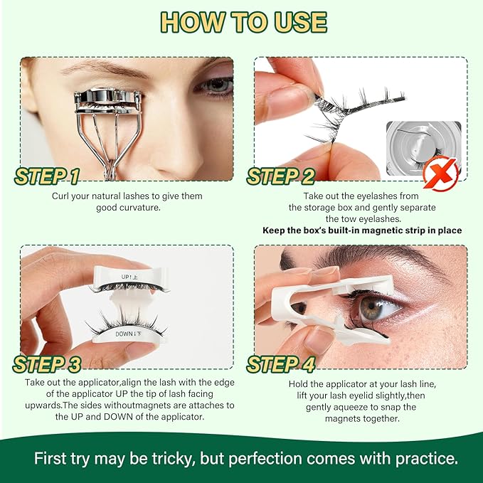 KEYYOU Daily Wear Reusable Magnetic Eyelashes 2 Pair with Applicator No Glue Needed 3D Natural Magnetic Lashes, Easy to Apply & Long Lasting for Daily Use & Events(A02+A02)