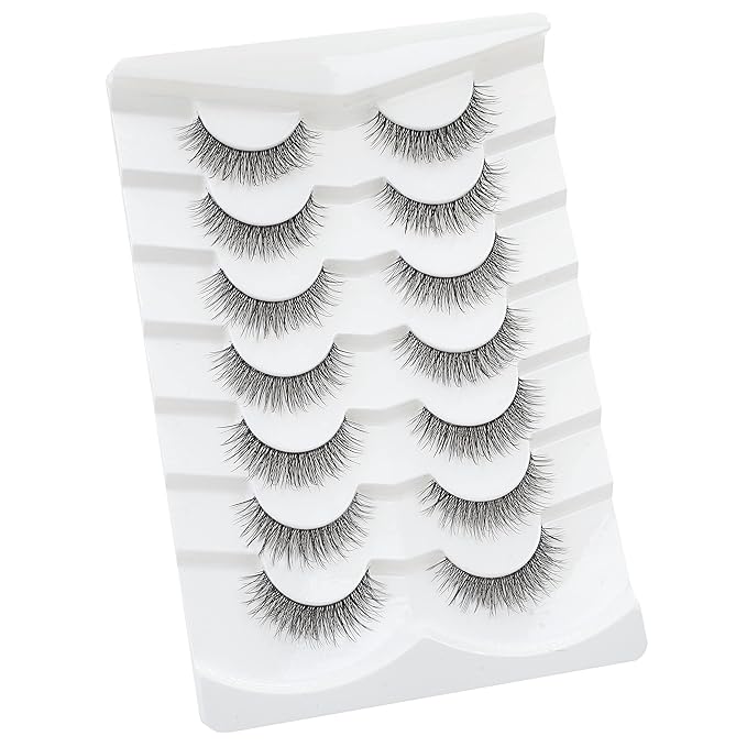 3D Clear Band False EyeLashes Natural Look Cat Eye Wispy Fake lashes Short Supernatural Cross Soft Reusable Lashes 7 Pairs-Happy Heartbeat(No.201)