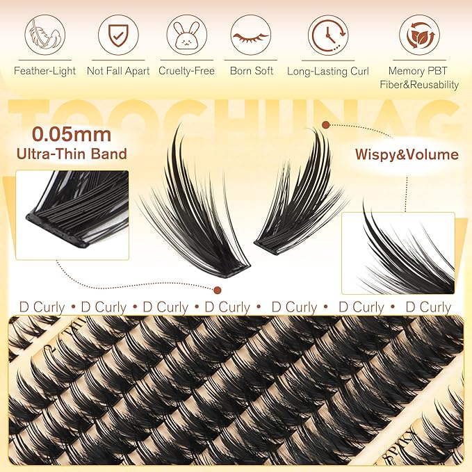 Spiky Lash Clusters 300pcs 100D Long Eyelash Clusters 12-20mm Manga Lashes Individual Volume Cluster Eyelash Extensions Thick DIY Plume Flake Cluster Lash Extension by TOOCHUNAG