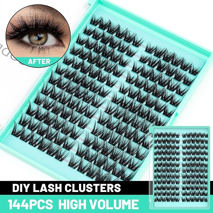 Bodermincer Lash Clusters D Curl Black/Brown/Colored Lashes 10-12-14/12-14-16/16-18-20mm Mixed Lash Clusters Kit For Beginner (Y09# 14-16-18mm Mixed)
