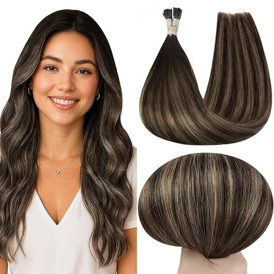 Full Shine Itip Hair Extensions Human Hair 20 Inch Straight Remy Hair Dark Brown to Ash Brown Keratin Itip Human Hair Extensions Natural Pre Bonded Extensions 50 Grams