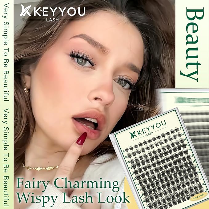 KEYYOULASH Lash Clusters Manga Lash Extension D Curl 144pcs 8-18mm Wispy Eyelash Clusters Natural Volume Eyelash Extensions Individual Lashes DIY at Home(KY06,D-8-18MIX)