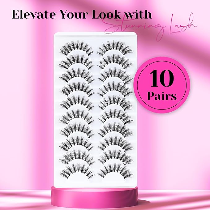 Veleasha Manga Lashes Wispy Eyelashes Natural Look Spiky False Eyelashes with Clear Band Looks Like Lash Extensions CC Curl Strip Lashes 10 Pairs Pack (Fierce Spike)