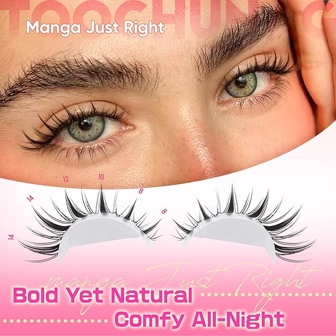 Manga Lash Clusters Kit 8-14mm Invisible Band Manga Eyelash Clusters Kit DIY Lash Extension Kit Spiky Anime Lashes Individual Natural Eyelashes Extensions Clusters by TOOCHUNAG