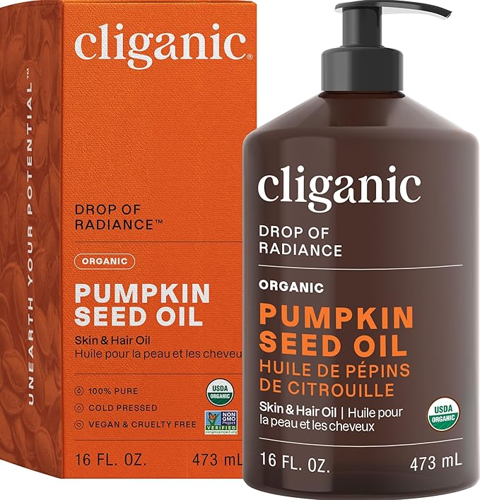 Cliganic Organic Pumpkin Seed Oil, 100% Pure - For Face & Hair | Natural Cold Pressed Unrefined