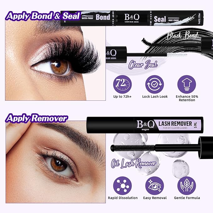 B&Qaugen B&Q Lash Extension Kit 3D Thick Lash Clusters Kit 280pcs Eyelash Extension Kit 10-18mm 90D D Curl DIY Lash Extension Kit with Lash Bond and Seal, Lash Remover (KIT-90D-MIX10-18mm), Black