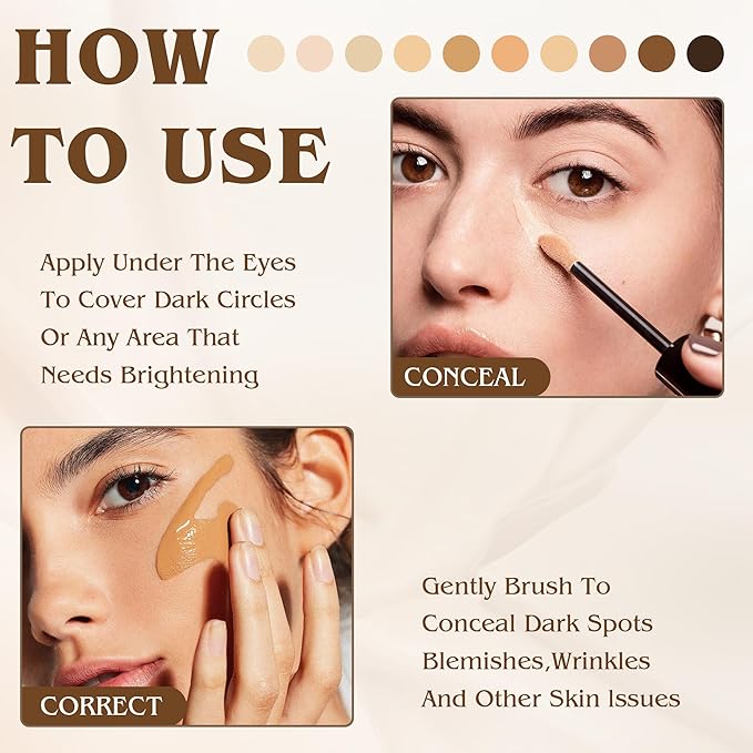 Full Coverage Liquid Concealer, Foundation Makeup for Older Women, Covers Blemishes & Under-Eye Circles, Spots, Matte Finish, Hydrating Primer for Correct, 0.06floz, Vegan & Cruelty-Free 09Cappuccino