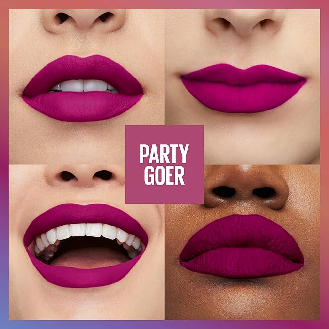 Maybelline New York Super Stay Matte Ink Liquid Lipstick, Transfer Proof, Long Lasting, Limited Edition Birthday Cake Scented Shades, Party Goer, 0.17 Fl Oz