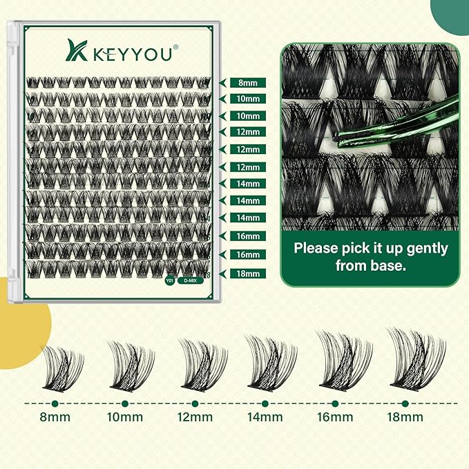 DIY Lash Extension Kit KEYYOU 144pcs Lash Clusters Eyelash Extension Kit with Mascara Brush Bond and Seal Lash Remover Lash Applicators Lash Brush for DIY Lash Extensions (Y22 Kit)