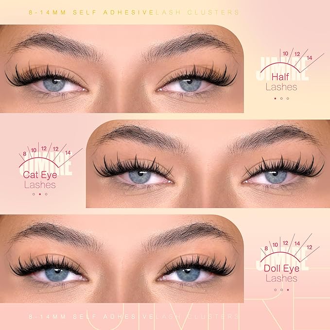 Fairy Self Adhesive Eyelashes Wispy Lash Clusters with Glue Press on Lashes Reusable Self Adhesive Manga Lash Clusters 8-14MM Pre-Glued Eyelashes Clusters Easy to Apply Beginners Friendly by JIMIRE