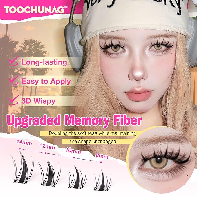 Manga Lash Clusters Kit 8-14mm Invisible Band Manga Eyelash Clusters Kit DIY Lash Extension Kit Spiky Anime Lashes Individual Natural Eyelashes Extensions Clusters by TOOCHUNAG