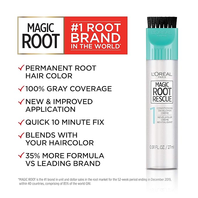 L’Oreal Paris Magic Root Rescue 10 Minute Root Hair Coloring Kit, Permanent Hair Color with Quick Precision Applicator, 100 percent Gray Coverage, 7 Dark Blonde, 1 kit (Packaging May Vary)