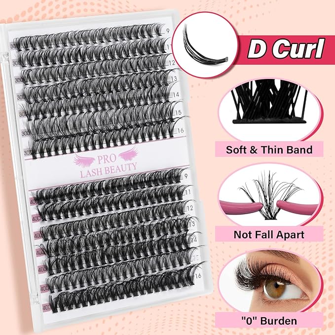 Individual Lashes 280 Pcs 30D+40D Mixed Lash Clusters 14 Rows that Look Like Eyelash Extensions DIY Lash Extension Self Application At Home (30+40-D-9-16mix)