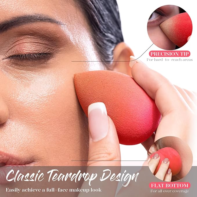 BEAKEY Makeup Sponge Set 5 Pack Micro Porous Low Absorption Soft Latex Free Foundation Beauty Sponges & Blenders for Powder Cream, Stocking Stuffers for Women