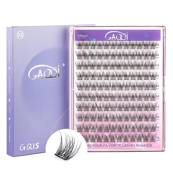 GAQQI Lash Clusters, Eyelash Clusters 120PCS C Curl Individual Lashes, Wispy Cluster Eyelash Extension 14mm Only, Natural Looking Cluster Lashes （GQ15, C Curl, 14mm)