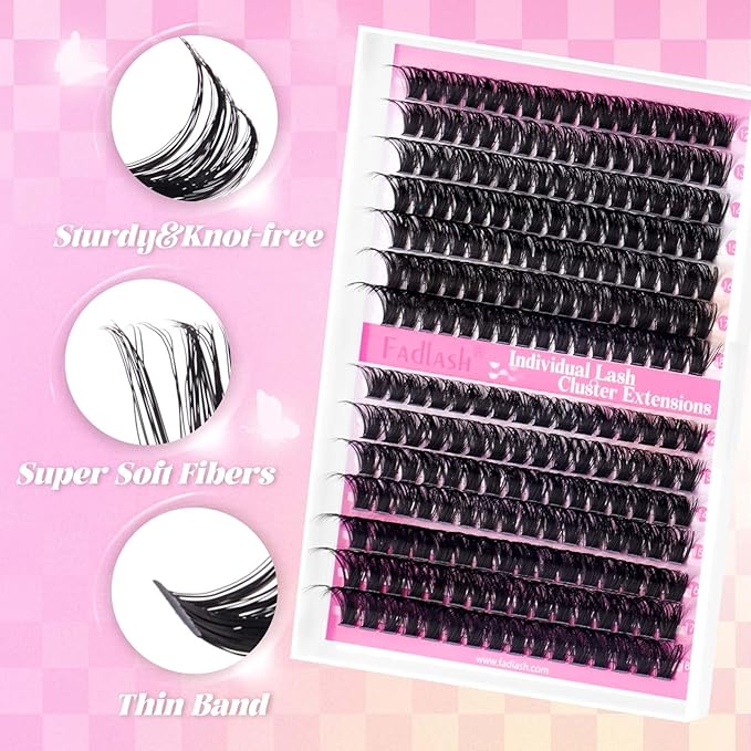 FADLASH DIY Lash Extension Kit Individual Lashes Cluster D Curl Eyelash Extension Kit D Curl Lash Clusters Lash Applicator Tool for Self Application at Home(KIT 80D+100D-D-12-18mm)