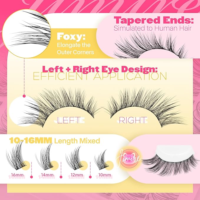 JIMIRE Lash Clusters Kit Wispy Lash Extension Kit 10-16MM Manga Eyelash Clusters Left Right DIY Eyelash Extension Kit with Lash Bond and Seal Soft D-Curly Lashes Clusters 132Pcs
