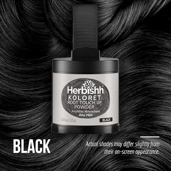 Koloret Root Touch Up Powder– Natural Black Powder for Women & Men, Instant Root Cover Up for Gray Coverage, Hairline Concealer for Thinning Hair & Bald Spots, Water-Resistant & Smudge-Proof, 10g
