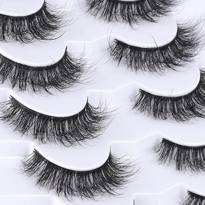 False Eyelashes Cat Eye Lashes Faux Mink Lashes Natural Look Fluffy Wispy Lashes That Look Like Extensions Pestañas Postizas D Curl Lash Strips Short Fox Eye Lashes 7 Pairs Pack