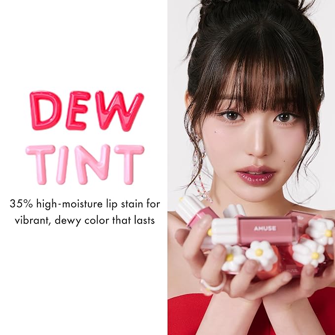 Amuse SEOUL Daisy Flower Dew Tint 13 DEW BOKSOONGA | 35% High-moisture Water Tint, Long-lasting, Vitamin E Acetate, Moisturizing, No Peel Off, Lip Treatment, Non Sticky, Korean Lip Tint for Dry Lips