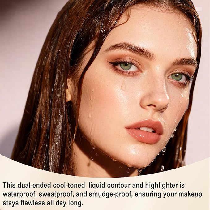 Liquid Cool Toned Contour and Highlighter Stick, Dual-Ended 2 in 1 Blendable Lightweight Grey Contouring Smooth Brightening Illuminator for Fair Pale Light Olive Skin, Matte Natural Finish01