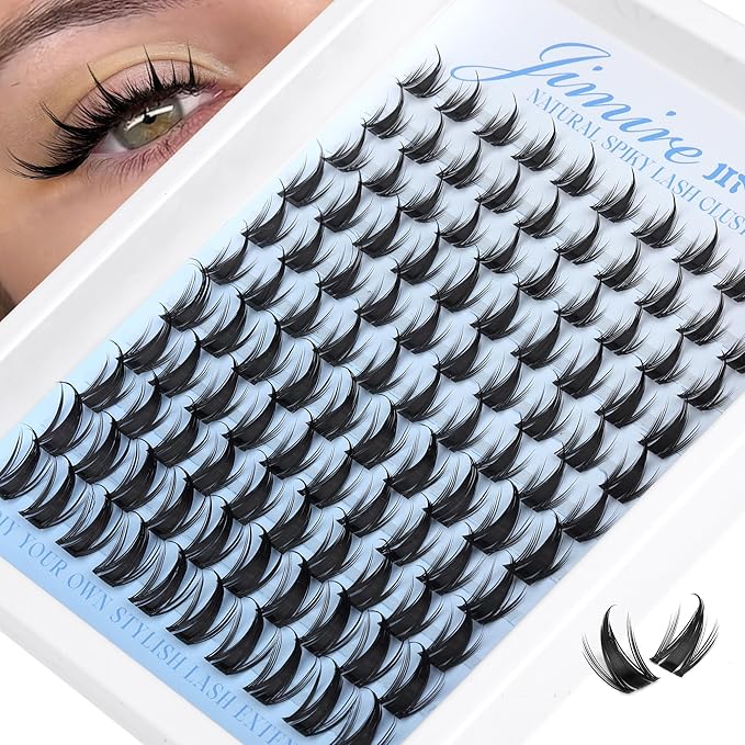 JIMIRE Fairy Lash Clusters Wispy Cluster Eyelash Extensions Manga Eyelash Clusters with Spikes 10-16MM Anime Cluster Lashes C-Curly Individual Lashes 110Pcs DIY Anime Lash Extensions at Home