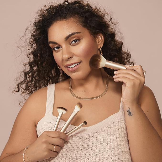 Real Techniques 9 Piece Au Naturale Makeup Brush Set, For Liquid, Cream, & Powder Eyeshadow, Foundation, Blush, Bronzer & Contour, Travel Friendly Brushes, Gift Set, Cruelty-Free Bristles