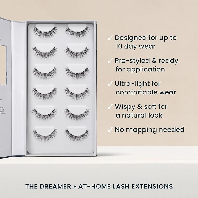 FlutterHabit The Dreamer Lash Starter Set, Underlash Extension Kit for Beginners, 6 Lightweight Faux Mink Clusters in 7 to 14 mm Doll Eye Style, Reusable DIY Cluster Lashes, Adhesive Sold Separately
