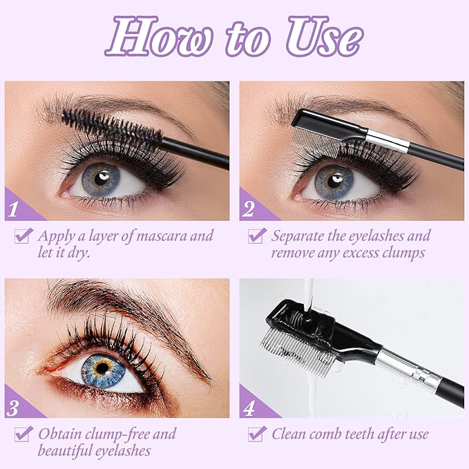 Metal Eyelash Brush 2 Pieces Grooming Eyelash Separator Mascara Metal Separated Lash Make up Brush Comb Cosmetic Separator Curler Eye Makeup Tool for Women
