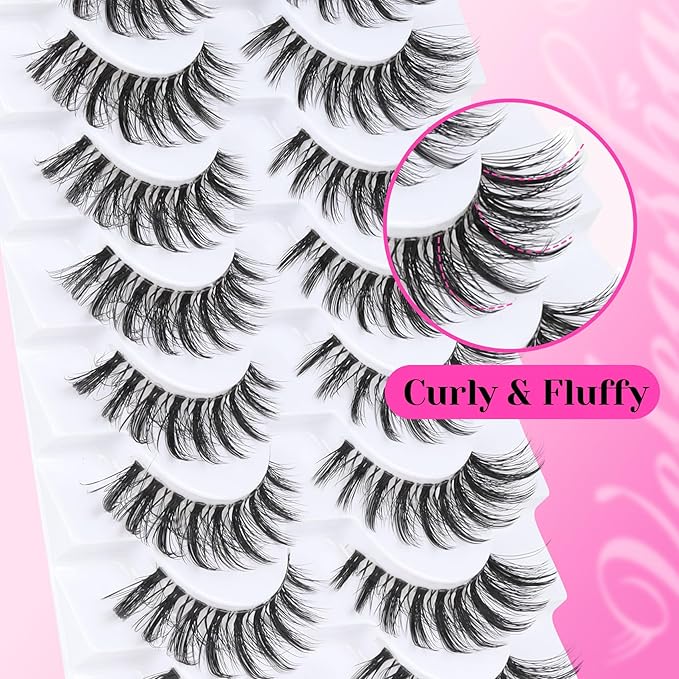 Veleasha Manga Lashes Wispy Eyelashes Natural Look Spiky False Eyelashes with Clear Band Looks Like Lash Extensions CC Curl Strip Lashes 10 Pairs Pack (Fierce Spike)