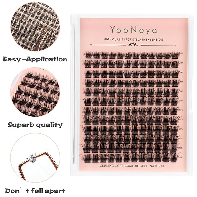 Lash Clusters 144 PCS 8-16mm Mix Volume Lashes Eyelash Clusters D Curl Cluster Eyelash Extensions Natural Wispy Cluster Lashes Reusable Individual Thick Lash Extension (QD-8-16mm - Mix)