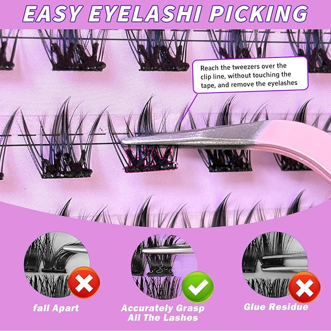 Wispy Self Adhesive Eyelashes 10 12 14mm Self Adhesive Lash Clusters Press On Lashes No Glue Needed Pre-Glued Glueless Lashes No Remover No Residue with Tweezers(Wispies-Natural)
