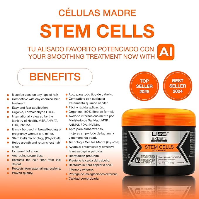 Liss Expert Stem Cells Smoothing Treatment – Organic Keratin & Argan Oil – Frizz-Free Repair & Shine – Professional Straightening – ONE Shoulder Length Applic– plus salt free shampoo and conditioner