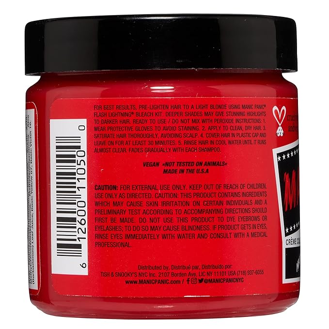 MANIC PANIC Classic Red Passion Semi Permanent Hair Color - Medium Cherry Red Hair Dye for Women & Men That Lasts 4-6 Weeks - Vegan, Ammonia & Cruelty-Free - Create & Mix Custom Shades (4oz)