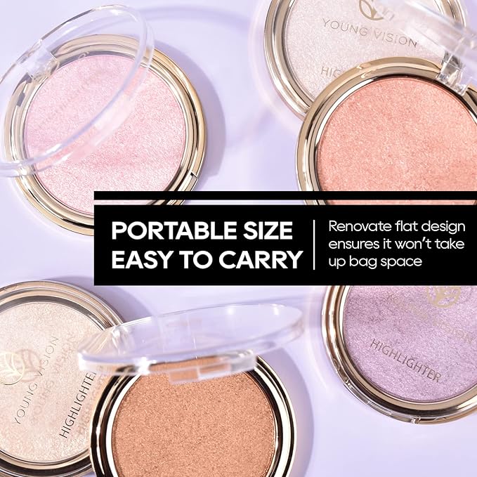 Baked Highlighter Powder Palette, Makeup Highlighter Powder Palette Sheer Shimmering Finish Face Highlighters Makeup Iluminadores de Maquillaje #06 Bronze Glow