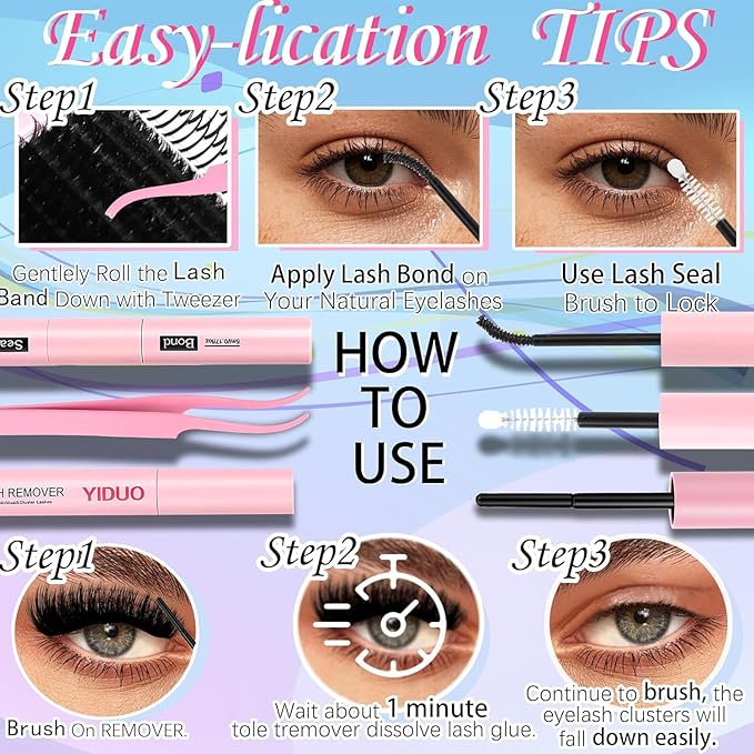 575Pcs Bulk Pack Lashes Clusters Kit with Glue and Removers, D Curl Volume 150D+200D+Spiky Lashes Clusters, 12-21mm Manga Extension Eyelashes DIY Individual False Eyelash Wholesale Pack