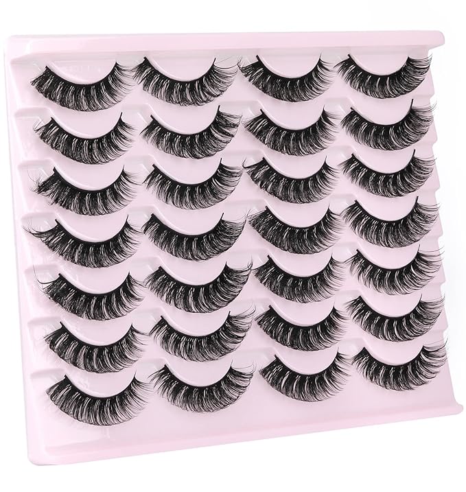False Eyelashes Russian Strip Lashes Volume Fake Eyelashes Extension D-Curly Wispy Handmade Soft Reusable 14 Pairs Lashes Pack