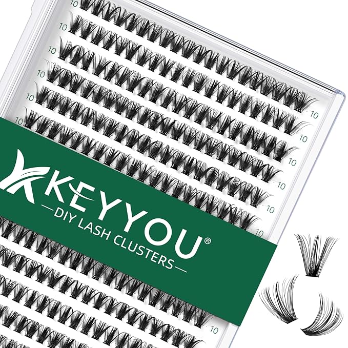 Lash Clusters 300pcs Individual Lashes 40D 0.07C Curl 10mm DIY Eyelash Extension KEYYOU Large Tray Volume Soft&Natural Cluster Lashes(40D-0.07C,10）