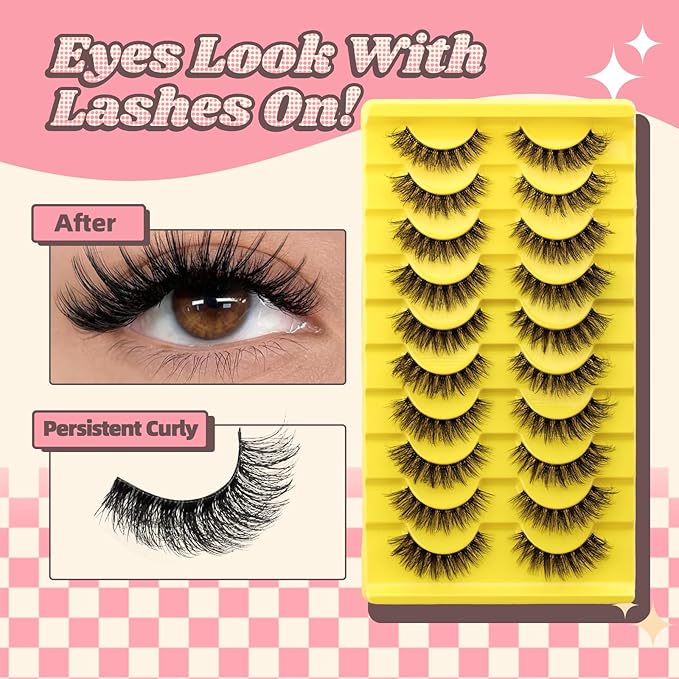 FADVAN Mink Lashes Natural Fluffy False Eyelashes 3D Volume Wispy Lashes Cateye Medium Length fake eyelashes Pestañas Postizas Naturales 10 Pairs-Lz201