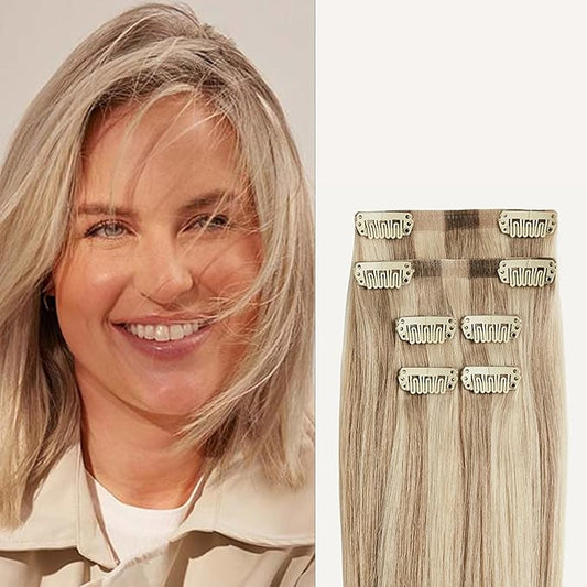 Luxy 100% Remy Human Hair Extensions for Thin Hair Thinning Hair Fill-Ins – 6 Seamless Wefts Multi-Dimensional Color Blend - Natural-Looking Volume & Coverage 80 grams 16" Dimensional Cream Blonde