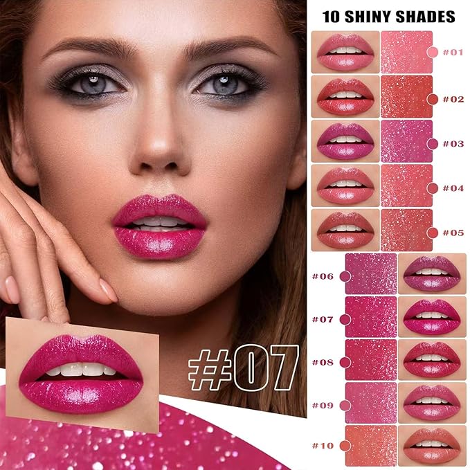 Dark Purple Lipstick with Glitter for Women - Sparkling Lip Glitter, High Impact Color, Transfer Resistant # 09