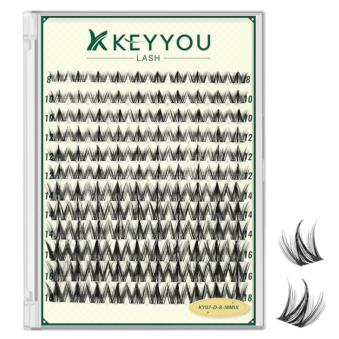 KEYYOULASH Lash Clusters Spiky Manga Lash Extension D Curl 120pcs 8-18mm Wispy Eyelash Clusters Natural Eyelash Extensions Individual Lashes DIY at Home(KY07)