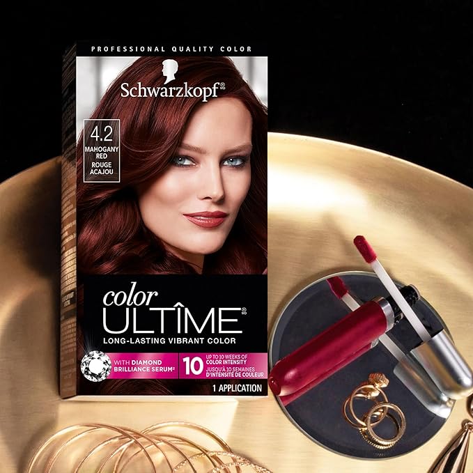 Schwarzkopf Color Ultime 4.2 Mahogany Red Hair Dye, Permanent Intense Black with Diamond Brilliance, Fade-Resistant, Covers Grays, All Hair Textures