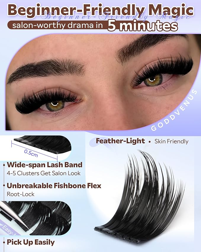 Salon-Like Lash Clusters Kit With Spikes DIY Eyelash Clusters D Curve Spiky Full Cluster Eyelash Extensions Kit Individual Lashes Cluster Kit (10-16mm 130Pcs)