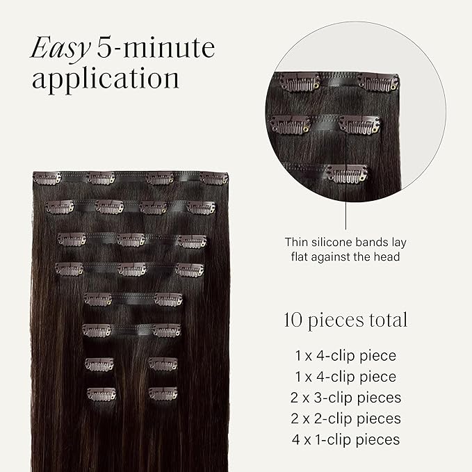 Luxy 100% Remy Human Hair - Seamless Clip-In Hair Extensions - Multi-Dimensional Color for Natural Blending, Adds Volume & Length 240 grams 24" Dimensional Rooted Espresso Brown