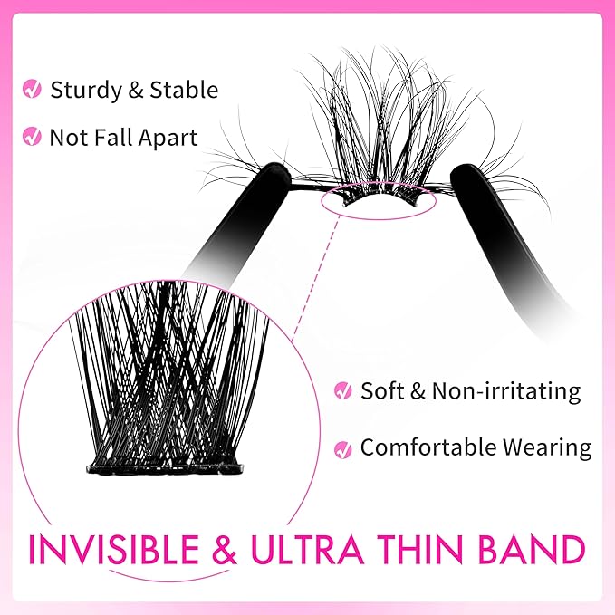 VEYESBEAUTY Lash Clusters Fluffy Individual Lash Extensions Xtreme 3D Layered Volume Eyelashes Thin & Invisible Band Wispy Faux Mink Lash Newbie's Five-Second Mixed Length 10-18mm