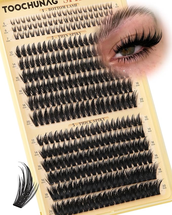 Spiky Manga Lash Clusters 12-20mm Long Eyelash Clusters 80D+100D Cluster Eyelash Extensions with Bottom Lashes Individual Fairy 300pcs Thick Volume DIY Plume Flake Cluster Lash Extension by TOOCHUNAG