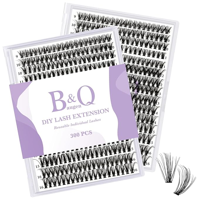 B&Qaugen Manga Lash Clusters DIY Individual Lashes 50D-D-9-16MIX 300 PCS False Eyelash Cluster Manga Cluster 30D 40D 50D D Curl Eyelash Extensions at Home (50D-D,9-16MIX)